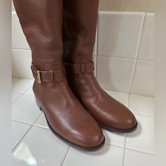 Tory Burch Women Adeline Tory Logo Brown Leather Riding Fashion Boots size 7.5 - Picture 3 of 11